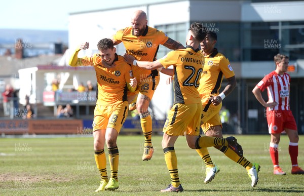 220417 - Newport County v Accrington Stanley - SkyBet League 2 - Mark Randall (number 8) of Newport County celebrates scoring goal