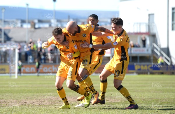 220417 - Newport County v Accrington Stanley - SkyBet League 2 - Mark Randall (number 8) of Newport County celebrates scoring goal