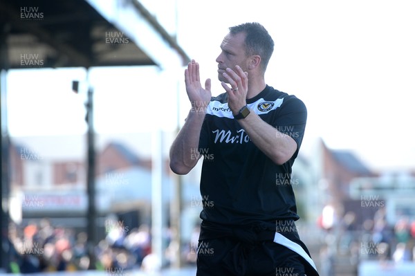 220417 - Newport County v Accrington Stanley - SkyBet League 2 - Newport County manager Michael Flynn  celebrate win