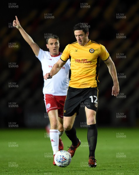 240418 - Newport County v Accrington Stanley - SkyBet League 2 - Ben Tozer of Newport County gets into space