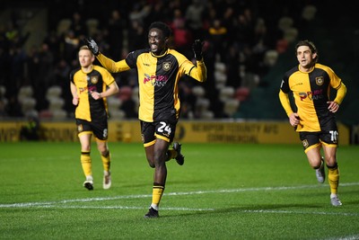 270126 - Newport County v Accrington Stanley - Sky Bet League 2 - Nathan Opoku of Newport County celebrates scoring a goal