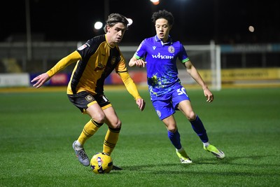 270126 - Newport County v Accrington Stanley - Sky Bet League 2 - Harrison Biggins of Newport County is challenged by Isaac Heath of Accrington