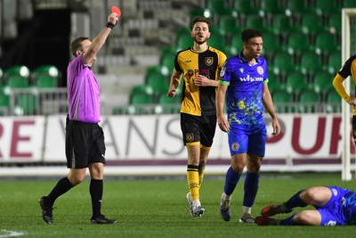 270126 - Newport County v Accrington Stanley - Sky Bet League 2 - Nathan Opoku of Newport County is shown a second yellow card being sent off