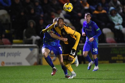 270126 - Newport County v Accrington Stanley - Sky Bet League 2 - Tanatswa Nyakuhwa of Newport County is challenged by Devon Matthews of Accrington