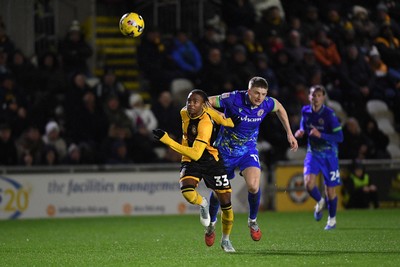 270126 - Newport County v Accrington Stanley - Sky Bet League 2 - Tanatswa Nyakuhwa of Newport County is challenged by Devon Matthews of Accrington