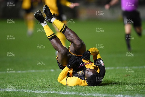 270126 - Newport County v Accrington Stanley - Sky Bet League 2 - Nathan Opoku of Newport County tumbles after he takes a shot