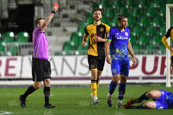 270126 - Newport County v Accrington Stanley - Sky Bet League 2 - Nathan Opoku of Newport County is shown a second yellow card being sent off