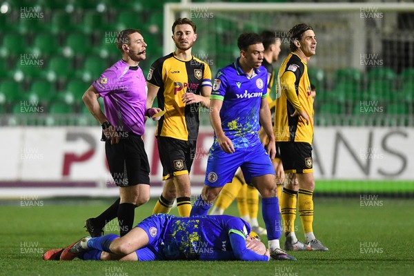 270126 - Newport County v Accrington Stanley - Sky Bet League 2 - Nathan Opoku of Newport County is shown a second yellow card being sent off