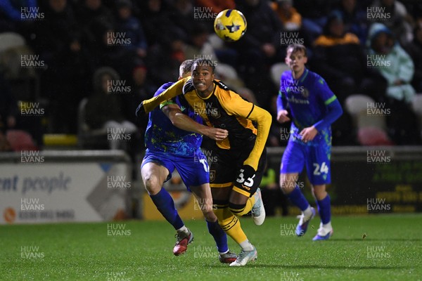 270126 - Newport County v Accrington Stanley - Sky Bet League 2 - Tanatswa Nyakuhwa of Newport County is challenged by Devon Matthews of Accrington