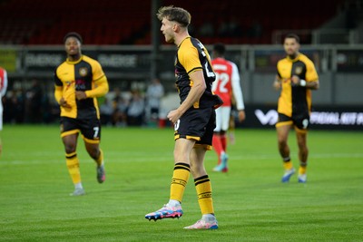 230925 - Newport County v Arsenal U21 - Vertu Trophy - Ben Lloyd of Newport County celebrates scoring a goal