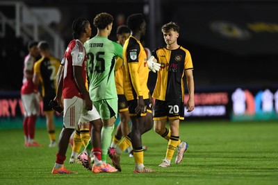 230925 - Newport County v Arsenal U21 - Vertu Trophy - Dejected Ben Lloyd of Newport County