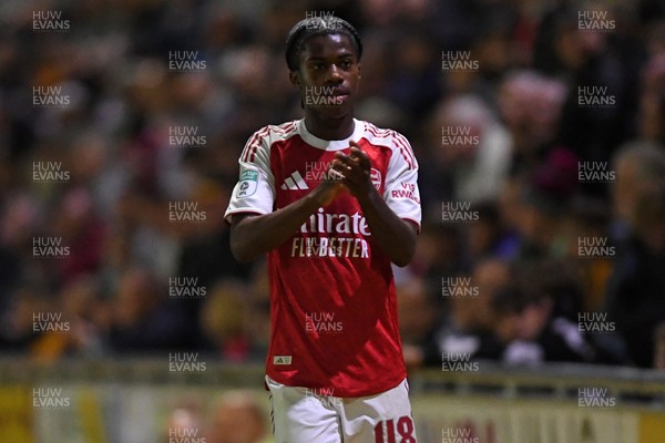 230925 - Newport County v Arsenal U21 - Vertu Trophy - Josh Nicols of Arsenal U21s applauded fans after leaving the field