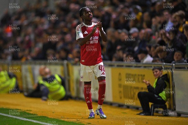 230925 - Newport County v Arsenal U21 - Vertu Trophy - Josh Nicols of Arsenal U21s applauded fans after leaving the field