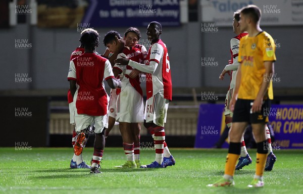 121021 - Newport County v Arsenal U21s - Papa Johns Trophy - Salah Oulad M�Hand of Arsenal U21s celebrates scoring a goal with team mates