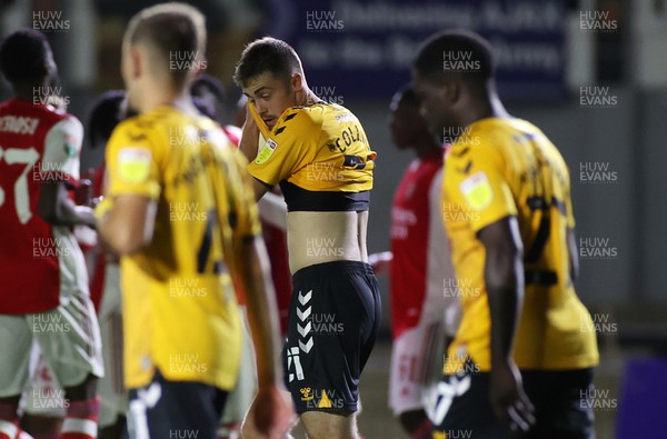 121021 - Newport County v Arsenal U21s - Papa Johns Trophy - Dejected Lewis Collins of Newport County
