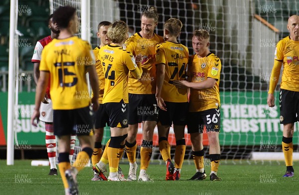 121021 - Newport County v Arsenal U21s - Papa Johns Trophy - Alex Fisher of Newport County celebrates scoring a goal with team mates