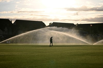 040826 - Newport County v AS Roma - Pre-Season Friendly - The groundsman on the pitch at half time