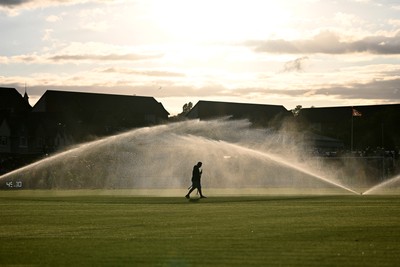 040826 - Newport County v AS Roma - Pre-Season Friendly - The groundsman on the pitch at half time