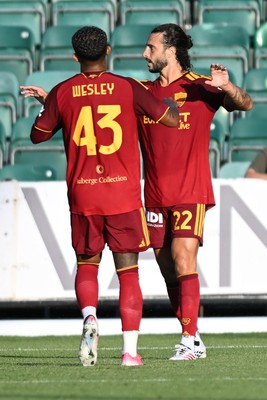 040826 - Newport County v AS Roma - Pre-Season Friendly - Mario Hermoso of Roma scores the first goal of the game