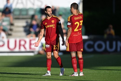 040826 - Newport County v AS Roma - Pre-Season Friendly - Gianluca Mancini of Roma and Mario Hermoso of Roma