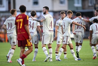 040826 - Newport County v AS Roma - Pre-Season Friendly - Kyle Cameron of Newport County celebrates scoring a goal with team mates
