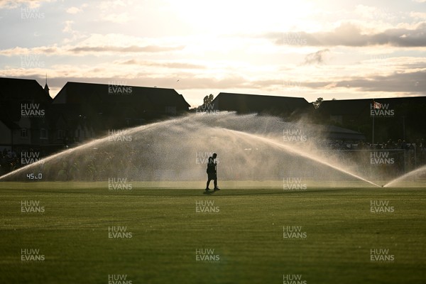 040826 - Newport County v AS Roma - Pre-Season Friendly - The groundsman on the pitch at half time