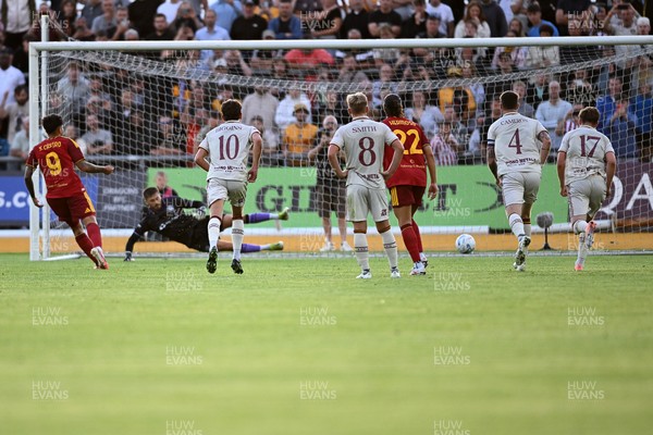040826 - Newport County v AS Roma - Pre-Season Friendly - Santiago Castro of Roma scores a goal from the penalty spot