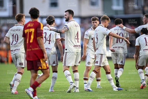 040826 - Newport County v AS Roma - Pre-Season Friendly - Kyle Cameron of Newport County celebrates scoring a goal with team mates