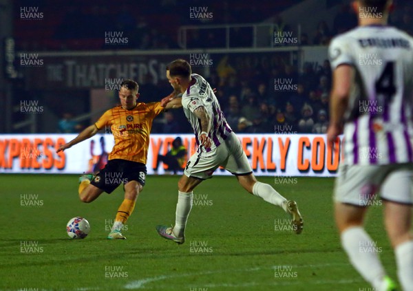 021223 - Newport County v Barnet - FA Cup Second Round - Bryn Morris of Newport County takes a shot at goal
