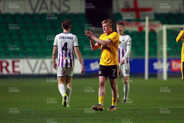 021223 - Newport County v Barnet - FA Cup Second Round - Will Evans applauds the fans after the final whistle