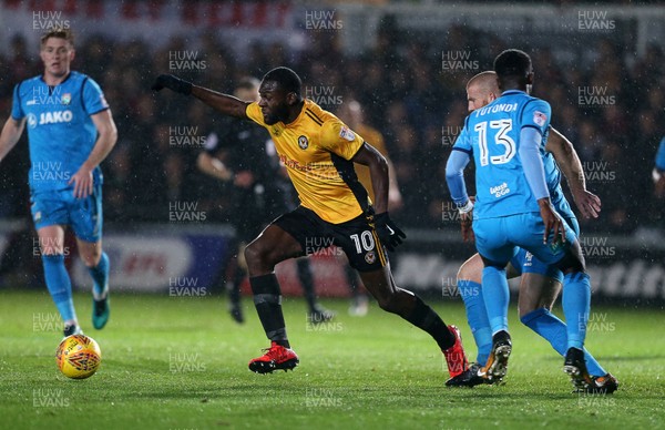 211117 - Newport County v Barnet - SkyBet League Two - Frank Nouble of Newport County is challenged by Charlie Clough of Barnet