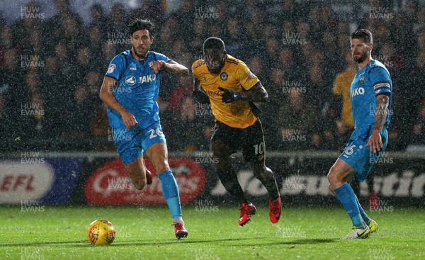 211117 - Newport County v Barnet - SkyBet League Two - Frank Nouble of Newport County is challenged by Dan Sweeney of Barnet
