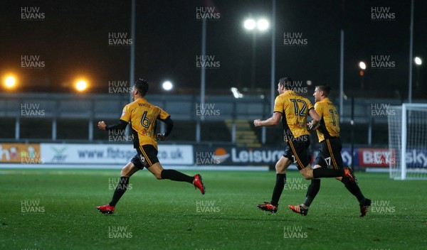 211117 - Newport County v Barnet - SkyBet League Two - Ben White of Newport County celebrates scoring a goal with team mates