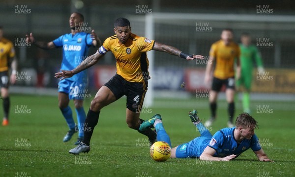 211117 - Newport County v Barnet - SkyBet League Two - Joss Labadie of Newport County wins the ball