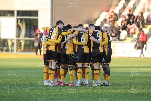 261225 - Newport County v Barnet - Sky Bet League 2 - Players of Newport County huddle before kick off