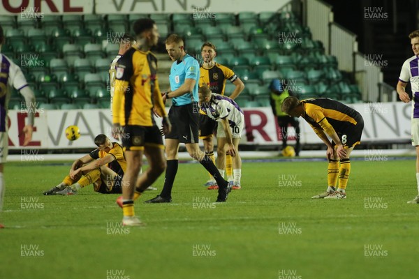 261225 - Newport County v Barnet - Sky Bet League 2 - Players of Newport County show their disappointment and frustration at full time