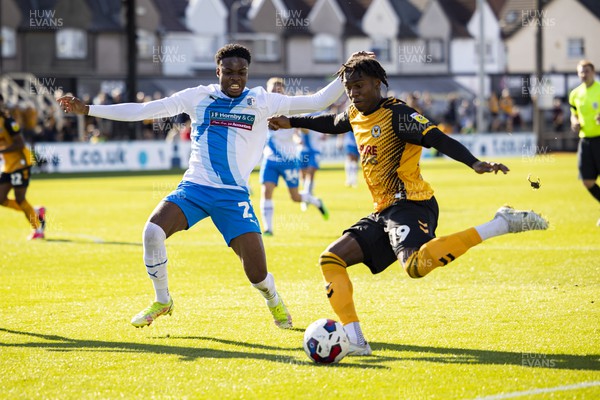 170922 - Newport County v Barrow - Sky Bet League 2 - Thierry Nevers of Newport County in action against Tyrell Warren of Barrow