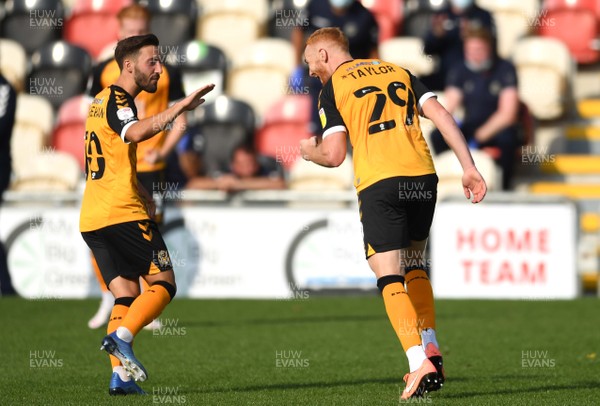 190920 - Newport County v Barrow - EFL SkyBet League 2 - Ryan Taylor (29) of Newport County celebrates scoring his sides second goal with Josh Sheehan