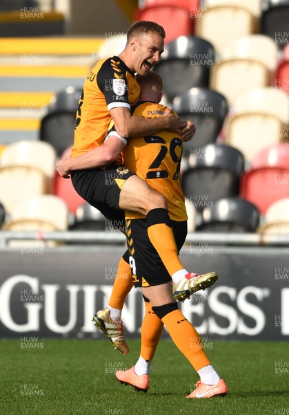 190920 - Newport County v Barrow - EFL SkyBet League 2 - Ryan Taylor (29) of Newport County celebrates scoring his sides second goal with Mickey Demetriou (left)