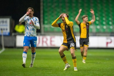 291125 - Newport County v Barrow - Sky Bet League 2 - Ben Lloyd of Newport County can’t believe the decision
