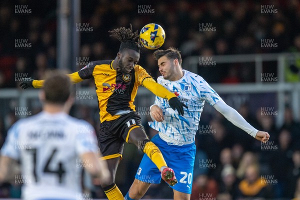 291125 - Newport County v Barrow - Sky Bet League 2 - Cameron Antwi of Newport County and Isaac Fletcher of Barrow competed for the ball