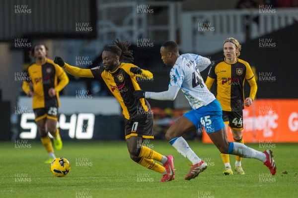 291125 - Newport County v Barrow - Sky Bet League 2 - Cameron Antwi of Newport County holds off Rekeem Harper of Barrow