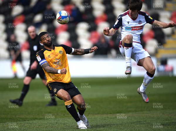 050421 - Newport County v Bolton Wanderers - EFL SkyBet League 2 - Joss Labadie of Newport County is tackled by George Thomason of Bolton