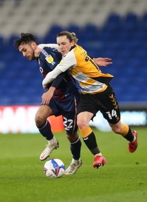 090321 Newport County v Bradford City, Sky Bet League 2 - Aaron Lewis of Newport County takes on Billy Clarke of Bradford City