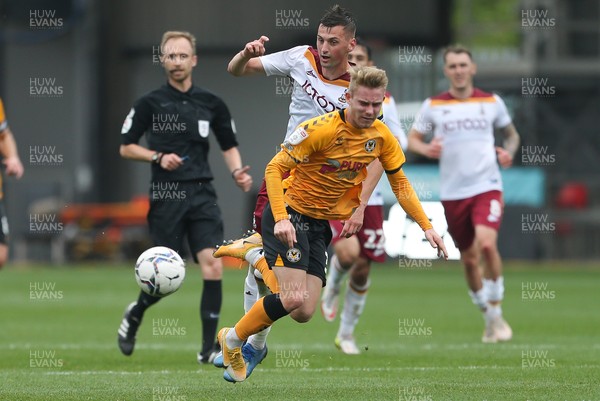 091021 - Newport County v Bradford City, Sky Bet League 2 - Ollie Cooper of Newport County is brought down by Paudie O'Connor of Bradford City