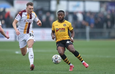 150225  Newport County v Bradford City, EFL Sky Bet League 2 - David Ajiboye of Newport County presses forward