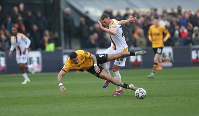 150225  Newport County v Bradford City, EFL Sky Bet League 2 - Jack Shepherd of Bradford City brings down Courtney Baker-Richardson of Newport County and is shown a red card for the challenge