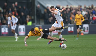 150225  Newport County v Bradford City, EFL Sky Bet League 2 - Jack Shepherd of Bradford City brings down Courtney Baker-Richardson of Newport County and is shown a red card for the challenge