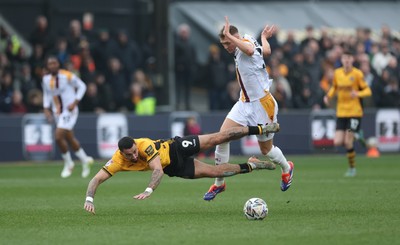 150225  Newport County v Bradford City, EFL Sky Bet League 2 - Jack Shepherd of Bradford City brings down Courtney Baker-Richardson of Newport County and is shown a red card for the challenge