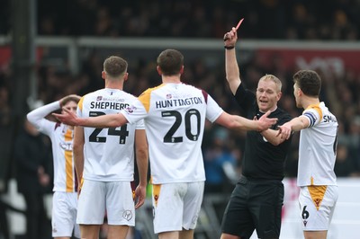 150225  Newport County v Bradford City, EFL Sky Bet League 2 - Jack Shepherd of Bradford City, is shown a red card by referee Andrew Humphries after he brings down Courtney Baker-Richardson of Newport County